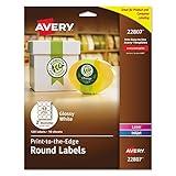 Avery Printable Round Labels with Sure Feed Technology, Glossy White Labels, 2" Diameter, Permanent Adhesive, Laser/Inkjet, 120 Glossy Labels Total (22807)