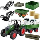 Peagprav Farm Toys Tractor with Trailer-16.5 Inches Tractor Playset 1/24 Scale Gripper Frontloader Spreader for Boys Kids Toddlers Age 3-7 Years Old