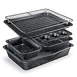 Granitestone Black 6 Pc Stackable Nonstick Bakeware Set With Oven Pans, Baking Sheet, Wire Rack - Complete Kitchen Baking Set, Oven and Dishwasher Safe, Saves up to 50% More Space