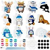 EZdhuawuse Winter Animals Plaster Painting Kit - 29Pcs Ceramics to Paint Polar Animals Fridge Magnets, Paint Your Own Arctic Animals Plaster Statue DIY Unpainted Ceramic Figurines Refrigerator Magnets