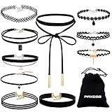 PAXCOO 10PCS Black Velvet Choker Necklaces with A Stroage Bag for Women