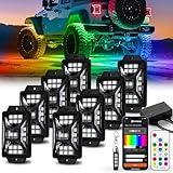 8 Pods Five Sided RGB Rock Lights for Trucks Jeep UTV SUV ATV Golf Cart, Multi Chasing Color App/Remote Control Led Rock Lights with Music Mode, Waterproof Exterior Underglow Kits for Cars