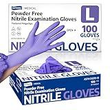 Supmedic Nitrile Exam Gloves, 3.5 Mil Powder-Free Food Safe Cleaning First Aid Disposable Medical Glove, Violet Blue 100 Pcs (Large)