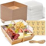 50 Pack Small Charcuterie Boxes with Clear Lids - To Go Paper Mini Charcuterie Box, Disposable Food Containers, 5Inch Dessert Boxes for Sandwich, Cookie, Sushi, Cake Slice, Strawberries (Brown)