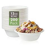 Vplus 200 Pack 12 OZ Paper Bowls, Disposable Compostable Bowls Bulk, Eco-friendly Bagasse Bowls, Heavy-duty Bowls Perfect for Milk Cereals, Snacks, Salads