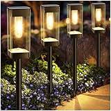 Gorrzai Solar Pathway Lights Waterproof Solar Outdoor Lights with LED Tungsten Filament Bulb, Solar Lights for Outside Auto On/Off Solar Powered Garden Lights for Yard Landscape Driveway Lawn 4 Pack