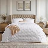 Bedsure Quilts Queen Size - Ultra Soft Quilt Bedding Set, White Bedspread Queen Size for Modern Bedroom, Lightweight Comforter with 2 Pillow Shams, 90x96 Inch