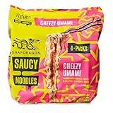 Snapdragon Saucy Instant Noodles with Cheezy Umami, Savory Slurpable Sauce - Quick Meal, Snack, and Lunch. 4-Pack Microwave Noodles for Cup, Bowl, Cheddar Cheese Ramen or Asian Stir Fry