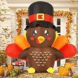 COMIN 5 FT Thanksgiving Decorations Inflatables Outdoor Turkey Baby with Built-in LEDs Blow Up Yard Decoration for Holiday Party Indoor Garden Lawn