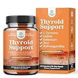 Herbal Thyroid Support Complex - Iodine Thyroid Supplement with L Tyrosine Bladderwrack Kelp Selenium and Ashwagandha - Mood Enhancer Energy Supplement for Thyroid Health - 60 Halal Capsules