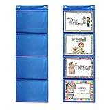 Mewise Pocket Chart for Classroom Cards,Drawing,Pictures,Class Demonstrations,Haning Bags for Classroom (4 Pockets)