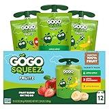 GoGo squeeZ Applesauce and Fruit Puree Variety Pack, Apple, Banana & Strawberry, 3.2 oz (Pack of 12), Unsweetened Fruit Snacks for Kids, Gluten Free, Nut Free and Dairy Free, BPA Free Pouches