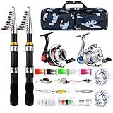 Telescopic Fishing Rod Reel Combo 2PCS 6.89FT Collapsible Fishing Pole Spinning Reel Lures Accessories with Fishing Bag Portable Fishing Rod Kit for Saltwater Freshwater Travel Fishermen Gift