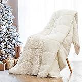 Wemore Shaggy Long Fur Faux Fur Weighted Blanket, Cozy and Fluffy Plush Sherpa Long Hair Blanket for Adult 15lbs, Fluffy Fuzzy Sherpa Reverse Heavy Blankets for Bed, Couch, Cream White, 48 x 72 Inches