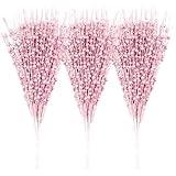 Vitalili 18 Pack Artificial Glitter Berry Stem Ornaments 15.7in Decorative Christmas Picks Glittery Bead Sticks Branches for Christmas Tree Decor DIY Wreath Crafts Home Decor (Pink)