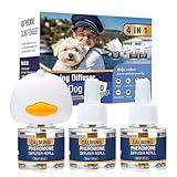 Dog Pheromone Calming Diffuser 4 In 1 Appeasing Pet Pheromones Diffuser to Calm Kit (Plug in+ 3 Pack 48ml Refill) for Anxiety Relief Reduce Barking Aggression Fighting Stress 90 Day Supply(Tasteless)