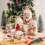 Bonlino Small Christmas Gift Bags - 3D Christmas Gift Doll Bags with Drawstring (6 * 8 in) Reusable Fabric Gift Bags for Xmas Santa Gifts Burlap Bag Shappy Cloth Christmas Bags PACK of 4