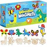 JOYIN 12 pcs Wooden Magnets, Spring Arts & Crafts for Boys and Girls, Children Painting Craft Activities Kit, Craft Toys Gifts for Birthday Easter