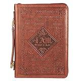 Christian Art Gifts Men's Classic Bible Cover Names of God Exodus 34:6, Brown Faux Leather, Large