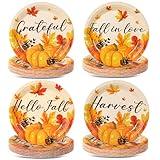 OBUSATT 100Pcs Thanksgiving Paper Plates Party Decorations Fall Autumn Leaves Plates 7inch Disposable Pumpkin Maple Dinner Plates Tableware Set for Fall Harvest Thanksgiving Party Supplies