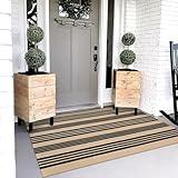 OJIA Outdoor Rug 3'x5', Black and Tan Area Rug Machine Washable Rugs Cotton Hand Woven Entry Rug Indoor Outdoor Striped Carpet for Front Porch/Deck/Backyard/Camping/Living Room