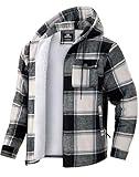 G Gradual Men's Flannel Jacket Fleece Sherpa Lined Hoodies Zip Up Plaid Shirt Warm Winter Jackets for Men with Zipper Pockets(Black White,XL)