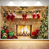 Haboke 10x8ft Christmas Fireplace Theme Backdrop for Photography Soft Wrinkle Free Fabric Tree Sock Decorations for Xmas Party Supplies Photo Background Pictures Banner Studio Decor Booth Props