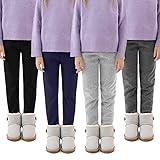 HIAHIF 4 Pack Girls Fleece Lined Leggings Warm Velvet Tights Thick Thermal Pants Full Length Winter Clothes for Kids