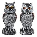 Hedoc 2 Pack Fake Owl Decoys to Scare Birds Away, Rotating Head Bird Deterrents, Nature Enemy Scarecrow Plastic Statues, Pest Repellent for Gardens and Patios