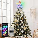 Christmas Tree Topper Star LED Lighted Star Tree Top APP Control, 5-Point Star RGB Night Light Treetop, Small Xmas Tree Decor for Christmas, USB Plug in/Wire 9.84Ft