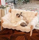 CHEERHOME PETS Elevated Cat Couch Bed for Indoor Cats, Wooden Cat Sofa with Removable Washable Fluffy Cover Raised Kitty Lounge Chair Suitable for Puppy(Cat Sofa Off-White)