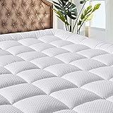 MATBEBY Bedding Quilted Fitted Queen Mattress Pad Cooling Breathable Fluffy Soft Mattress Pad Stretches up to 21 Inch Deep, Queen Size, White, Mattress Topper Mattress Protector