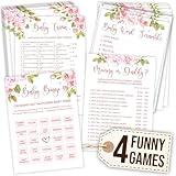 WOODAMORE Funny Baby Shower Games for Girl - Baby Shower Bingo Game Girl, Baby Shower Word Scramble, Floral Baby Shower Activities for 25 Guests, Baby Trivia Mommy Or Daddy Game for Baby Shower Decor