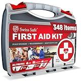 Swiss Safe 2-in-1 First Aid Kit for Car, Travel & Home, Businesses - Bonus Mini Kit for Medical Emergency Aid, Survival, Camping - FSA & HSA Eligible - 348 Pcs, Large Hardcase FAK