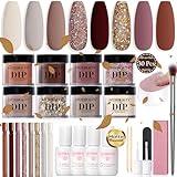 AZUREBEAUTY 30Pcs Dip Powder Nail Kit Starter with Nail Sticks, 8 Colors Christmas Winter Nude Brown Glitter, Dipping Powder Liquid Set with Matte/Base/Top Coat Activator for French Manicure Salon