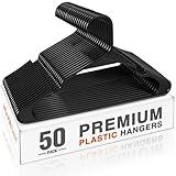 HOUSE DAY Plastic Hangers 50 Pack - Black Clothes Hangers with Non-Slip Shoulder Grooves, Durable and Sturdy Coat Hanger, Space Saving Slim Design Perfect for Closet Organizers and Storage