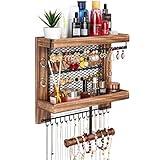 Pinzoveco Hanging Jewelry Organizer Wall Mounted With Wall Jewelry Organizer Holder For Necklaces Bracelet Earrings Ring (Rustic Wood)