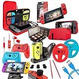 Orzly Accessories Bundle Compatible with Nintendo Switch & OLED Case & Screen Protector, Joycon Grips & Racing Wheels, Controller Charge Dock, Comfort Grip Case & More - Geek Pack ColorPop