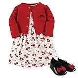 Hudson Baby Baby Girl Cotton Dress, Cardigan and Shoe Set, Cherries, 12-18 Months