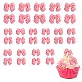30PCS Pink Bow Cupcake Toppers Non-Edible Reusable Resin Cake Decorations for Birthdays,Weddings,Bridal Engagement Bachelorette Party