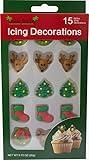 Christmas Holidays Edible Cake Decorations - Candy or Cupcake Topper - 15 Count Tree, Boot, Reindeer, Wreath