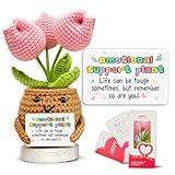 Gossby Handmade Positive Tulip Flower - Emotional Support Crochet Gift for Women - Inspirational, Mental Health, Mothers Day, Birthday Gift for Mom, Sister, Friend, Coworker - Crochet Doll with Card