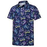 Cuddomper Boys Golf Polo Shirts Hawaiian Clothes Fashion Games Console Short Sleeve Size 9 10 Kids Neon Cool School Uniform