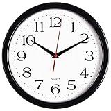 Bernhard Products Black Wall Clock Silent Non Ticking 10 Inch Quality Quartz Battery Operated Round Easy to Read Home/Office/Kitchen/Classroom/School Clock Sweep Movement