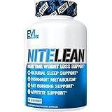 Evlution Nutrition Night Time Fat Burner Support - Overnight Sleep and Weight Loss Support Pills with Thermogenic Green Tea and White Kidney Bean Extract - Diet Pills That Support Stubborn Fat Loss