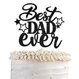 1 Pack Happy Father's Day Cake Topper Glitter Best Dad Ever Cake Pick Super Dad Star Cake Decoration Love Dad Cupcake Topper for Happy Father's day Theme Men Birthday Party Supplies Black