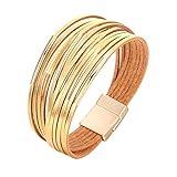 Fesciory Leather Wrap Bracelets for Women, Boho Leopard Multi-Layer Crystal Beads Cuff Bracelet Jewelry (Short gold)