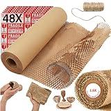 ecoducer 15”x164’ Honeycomb Packing Paper Moving Supplies with 48 Fragile Stickers &100 ft Jute Twine. Eco Friendly Bubble Cushioning Wrap Packing Material. Biodegradable Shipping Supplies.