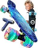 Deleven 22" Skateboard with Bright LED Wheels, Carry Bag, Skate Tool, ABEC 7 Bearings - for Kids Beginners Adults