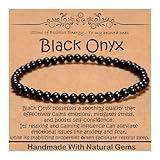 CHCCOYE 4mm Natural Healing Gemstone Bracelet Handmade Yoga Stretch Elastic Bracelet Stress Relief Crystal Jewelry for Men and Women (4mm, Black Onyx)